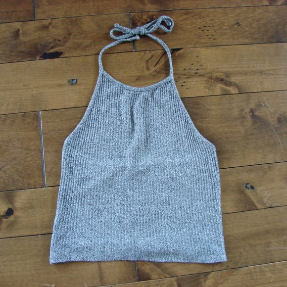 Brandy Melville Tops - Brandy Melville Gray Rib Halter Crop Top